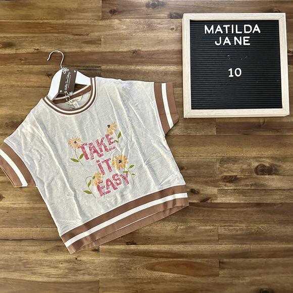 NWT Matilda Jane Enchanted Garden Walk The Talk White Brown Knit Tee Shirt 10 - Picture 1 of 7